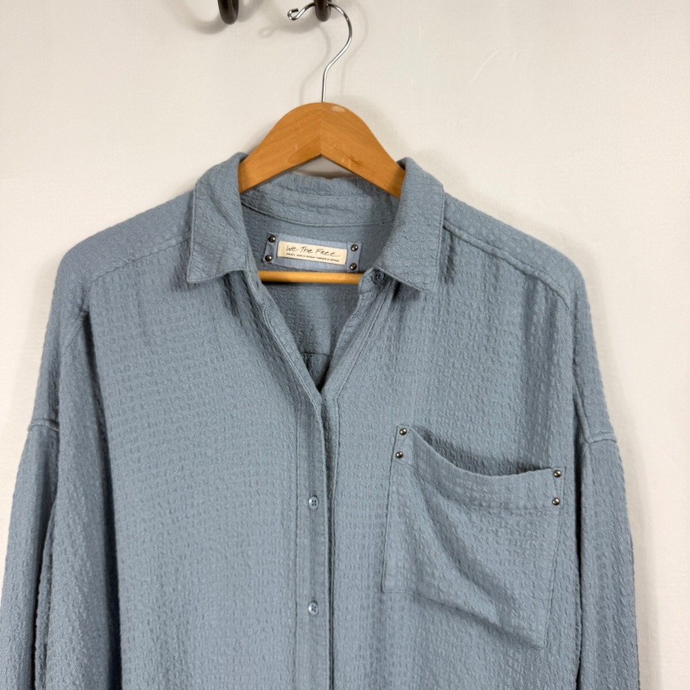 We The Free (Free People)Women's S Hidden Valley Button-Down Blue Gauze Shirt